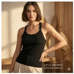 NWT Vintage 90s Liz Claiborne Silk Blend Racerback Tank Built In Bra Black Petit